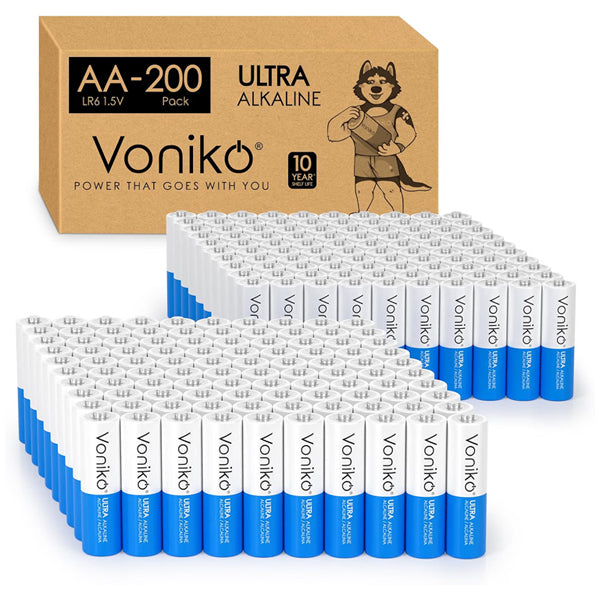 Voniko AA Batteries 1.5V Alkaline Double A Batteries 200 Count Voniko